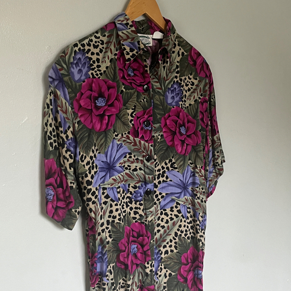 Vintage Separate Issue Floral Leopard Button-Down Shirt – 80s/90s Bold Print - Picture 6 of 10